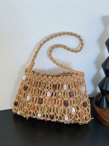 Bohemian Crochet <b>Shoulder</b> Bag With Stone Beads Hollow Out Design Summer Style Single <b>Strap</b> Women's Handbag - Product Image 2