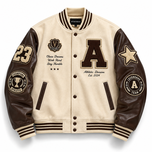 OEM Custom College Varsity <b>Jacket</b> Heavyweight Wool <b>Leather</b> Letterman <b>Jacket</b> Chenille Patch Embroidered Streetwear Bomber <b>Jacket</b> - Product Image 1