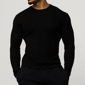 Camiseta Casual de Manga Larga para Hombre, Corte Regular, Cuello Redondo, Color Sólido, Cómoda, 320g, Color Personalizado - Product Image 1