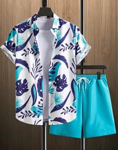 Conjunto de Camisa y Pantalones Cortos para Hombre, 2 Piezas, Estilo Veraniego, para Vacaciones, Camisa de Playa Holgada con Botones y Manga Corta - Product Image 2