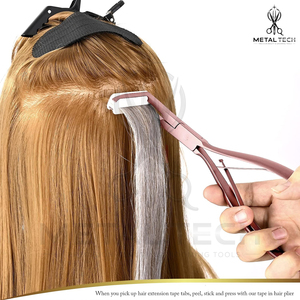 Pince professionnelle pour extensions de cheveux à bandes adhésives, couleur or rose, avec cadre métallique ergonomique, mâchoires en silicone souple, outil de pose à ressort lisse - Product Image 5