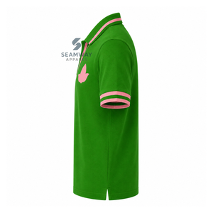 Alpha | Kapa | Alpha Sorority Polo Shirt Women's Green Pink Stripe V-Neck Pique Short Sleeve Knit Embroidered Crest Collared Tee - Product Image 3