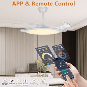 42-Inch <b>LED</b> <b>Ceiling</b> <b>Fan</b> Light Remote Control Flush Mount DC Reversible 3CCT Low Noise White Indoor <b>Fan</b> for Bedroom <b>Ceiling</b> <b>Fans</b> - Product Image 6