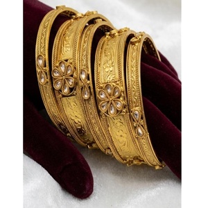 Radiant 24K <b>Gold</b> Plated <b>Bangle</b> Bracelets <b>Set</b> With Crystal Flower Design For Women Wedding Party Jewelry - Product Image 1