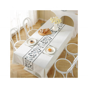 Mantel bordado con borlas blancas certificadas GOTS, 52x52 pulgadas, ligero, fácil cuidado, patrón de tela de algodón, hogares ocupados - Product Image 2