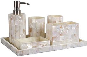Premium Quality MDF Boards Bathroom <b>Set</b> of 5Pcs With MOP Inlay Design For Home <b>Soap</b> Dispenser Tooth Brush Holder At Best Price - Product Image 4