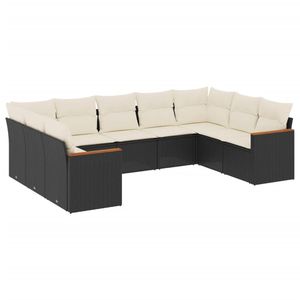 Ensemble de canapés de jardin modernes en rotin noir avec coussins crème, design contemporain imperméable pour terrasse et patio - Product Image 4