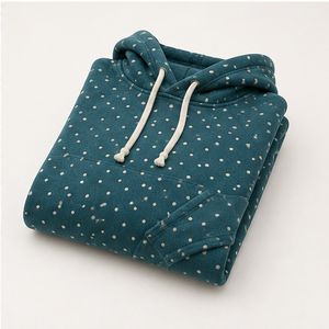 Sudadera con Capucha Personalizable para Mujer, Color Verde Azulado Intenso, Corte Semi-Corto, Relajada, con Estampado de Puntos Pequeños Escalonados, de Algodón-Modal Aterciopelado - Product Image 6