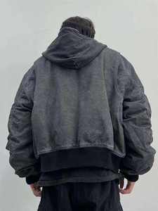 Sudadera con capucha de mezclilla personalizada de alta calidad, estilo vintage, hombros caídos, corte holgado, unisex, con cremallera, efecto desgastado, estilo streetwear. - Product Image 6