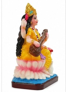 Estatua de la Diosa Saraswati de Mármol Tradicional Hecha a Mano, Figura Religiosa Sentada sobre un Loto, Decoración para el Hogar u Oficina para Diwali - Product Image 2