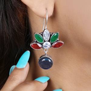 Pendientes de Aro Modernos Multicolores Estilo Bohemio Tribal |   Pendientes Colgantes Étnicos de Plata Oxidada con Circonitas para Mujer - Product Image 3