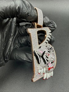 Colgante de Tigre con Letra B y Diamantes de Imitación, Plata 925, Moissanita, Estilo Hiphop, Amuleto para Hombre, Regalo - Product Image 3