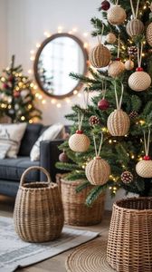 Decorative Wicker Rattan <b>Christmas</b> <b>Tree</b> Ornaments Handmade Home Decor - Product Image 5