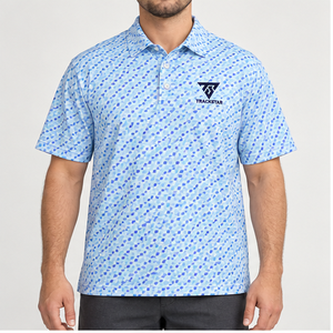 Camisa Polo Trackstar para Hombre, Azul Claro, con Estampado Geométrico de Puntos, Manga Corta, Cuello con Botones, Estilo Casual para Golf, con Logotipo Personalizado - Product Image 1