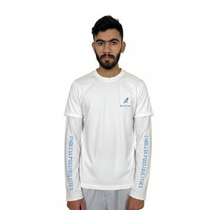 เสื้อยืดสองชั้นสุดเท่พร้อมแขนเสื้อสีตัดกันสำหรับผู้ชาย แฟชั่นทันสมัยและสวมใส่สบาย เสื้อยืดสองชั้น - Product Image 1