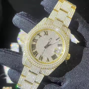 Montre en quartz fusionné avec diamants Moissanite pour homme, montre de luxe Hip Hop haut de gamme, montre-bracelet Bustdown - Product Image 5