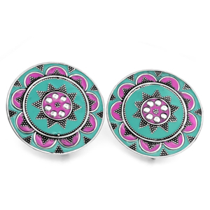 Boucles d'oreilles clous rondes en argent sterling 925 Silver Mountain SKU7559 avec émail vert et rose, style ethnique, pour fiançailles, mariage, fête - Product Image 2