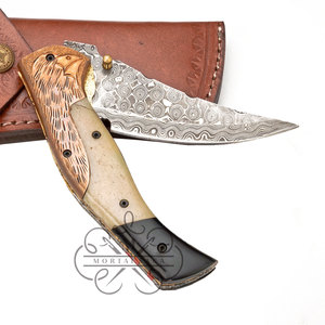มีดพับพกพามีดกลางแจ้งทำด้วยมือเหล็กดามัสกัส - Product Image 1