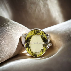 Venta caliente 925 Anillo de compromiso de plata esterlina Anillo de bodas hecho a mano Corte ovalado Piedra preciosa amarilla Anillo de piedras preciosas de plata de rodio - Product Image 1