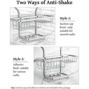 <b>Shower</b> Organizer Over the Head Caddy Aluminum Never Rust 10 Hooks Razor <b>Sponge</b> Rack Soap Basket Polished Silver - Product Image 5