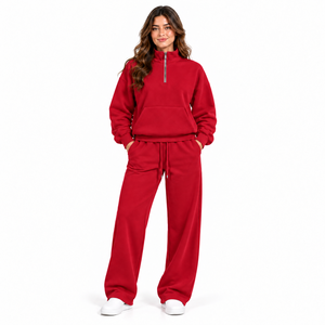 Conjunto de Dos Piezas de Punto Estampado para Otoño e Invierno, Suéter de Cuello Redondo para Mujer, Pantalones Anchos - Product Image 1