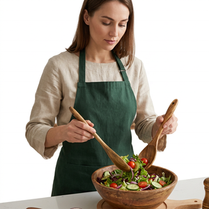 Cuillère à salade jetable en bois de teck de style classique pour les fêtes, avec finition miroir plaquée or, directement de l'usine, ustensiles de cuisine - Product Image 2