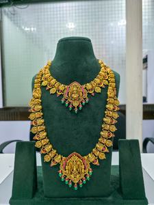 ชุดเครื่องประดับเจ้าสาวโบราณทองคำแท้ 22K แบบโบราณ ประกอบด้วยสร้อยคอยาวแบบราณีฮาร์ พร้อมจี้รูปพระลักษมี สำหรับงานแต่งงานแบบอินเดีย - Product Image 3