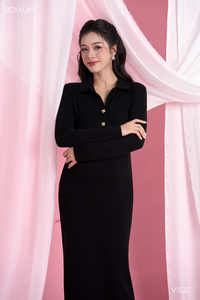 B2 MUM V1522 Suéter Negro de Manga Larga con Cuello en V, Tejido Suave y Grueso, Estilo Ajustado, Abertura Profunda en la Espalda, Transpirable y Ecológico - Product Image 4