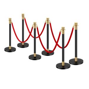 Set di 6 Pali in Acciaio Inox con 4 Corde in Velluto Rosso, Barriere per il Controllo della Folla per Fiere - Product Image 1