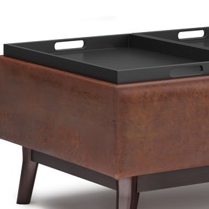 Owen - Ottoman de rangement avec plateau, marron vieilli, petit modèle, fonction table basse et tabouret confortable intégré - Product Image 3