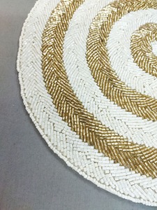 Modern Gold White Beaded <b>Placemat</b> <b>Round</b> Handmade Seed Bead Table Mat Elegant Spiral Design Dining Table Decor Home Decoration XL - Product Image 2