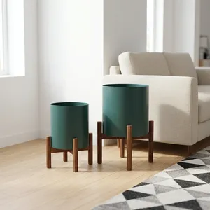 Ensemble de supports à plantes en bois modernes, jardinières vertes, style scandinave, supports pour pots de fleurs d'intérieur, décoration minimaliste pour le salon - Product Image 5