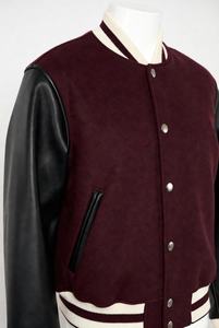 Veste universitaire en laine marron de qualité supérieure avec manches en cuir de mouton noir pour la mode streetwear et universitaire sur mesure en gros - Product Image 3