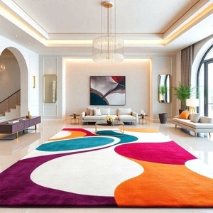 Hand <b>Tufted</b> Multicolor Abstract Flow Wool <b>Rug</b>, Modern Geometric Area Carpet for Living Room Bedroom Home Decor Wholesale - Product Image 1