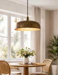 Vintage Brass Dome Metal Pendant <b>Light</b> Elegant Indoor Hanging Fixture for Kitchen Island Living Room Bedroom - Product Image 5