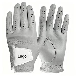 Gants de golf en cuir véritable respirants unisexes avec fermeture auto-agrippante noire, logo personnalisé en relief - Product Image 5