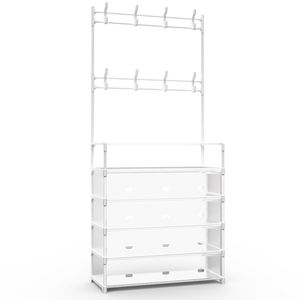 Appendiabiti da Ingresso a 5 Livelli in Metallo Autoportante con 8 Ganci Rimovibili e Ripiano Porta Scarpe per l'Organizzazione Domestica - Product Image 4