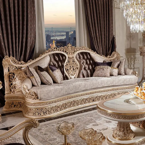 Ensemble de canapés sectionnels de luxe en bois d'acajou sculpté à la main, design français personnalisable et rembourré pour salon et bureau à domicile - Product Image 2