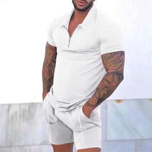 Ensemble polo et short blancs pour homme, vêtements décontractés d'été, respirants, en coton et élasthanne tricoté - Product Image 1