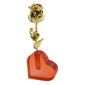 Rosa Real con Acabado en Oro de 24 Quilates, Ideal para Regalos del Día de la Madre, Rosa Natural con Base Acrílica en Forma de Corazón - Product Image 4