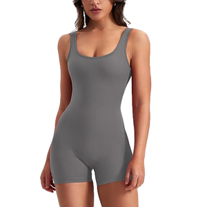 Charcoal Grey High Stretch Yoga Jumpsuit <b>Women</b> Seamless Biker Shorts Bodysuit Tummy Control Workout <b>Romper</b> Gym Outfit - Product Image 1