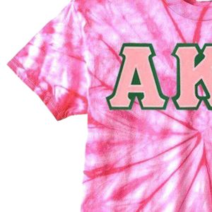 Camiseta AKA Pink Tie-Dye con letras verdes, camiseta de algodón, Top informal de manga corta para mujer, ropa griega cómoda de verano - Product Image 5