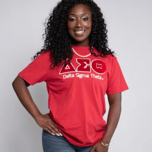 Camiseta para Mujer con Letra Delta Griega, 100% Algodón, Tela Ligera y Suave, Diseño Personalizado, Servicio OEM, Camisetas Griegas para Mujer - Product Image 6