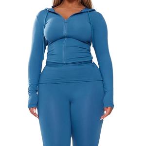 Sweats à capuche personnalisés à fermeture éclair, hauts courts sexy à manches longues, chemisier à capuche et cordon de serrage pour femmes, 2026 - Product Image 4