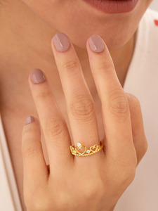 Yellow Gold Heart <b>Crown</b> Lab Grown Diamond <b>Ring</b> - Product Image 2