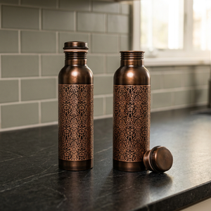 Juego de Botella y Taza de Agua Ecológica de Cobre con Diseño Floral Clásico, Vajilla Portátil para Viajes - Product Image 6