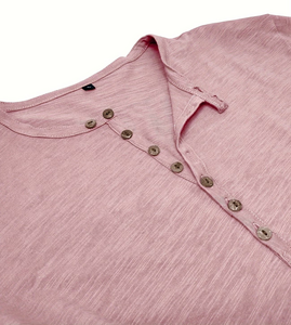 Men's Short Sleeve Henley T-Shirt Solid Color Knitted Cotton Regular Fit Casual V-neck Regular Length Enzyme Wash Breathable - Product Image 5