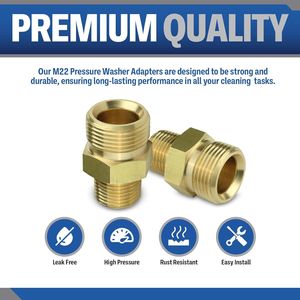 Adattatore in ottone da 3/8'' NPT maschio a M22 14mm per idropulitrice, attacco per idropulitrice da 4500 PSI, parte per attrezzatura di pulizia - Product Image 2