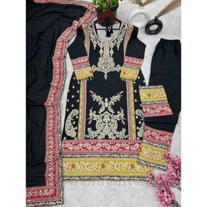 Women's Beautiful Top-Bottom and Dupatta <b>Set</b> with Heavy Embroidery Cording Sequence Work - Product Image 3