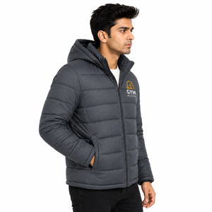 Blouson matelassé léger et chaud en polaire à capuche pour homme, idéal pour l'extérieur, avec logo personnalisé sur le devant, vente en gros - Product Image 2